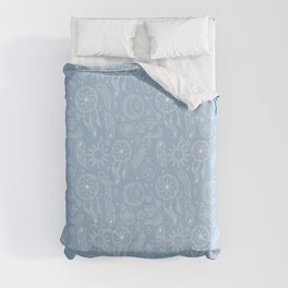 Pale Blue And White Hand Drawn Boho Pattern Duvet Cover