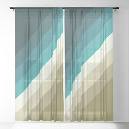 Green and blue retro diagonal stripes Sheer Curtain
