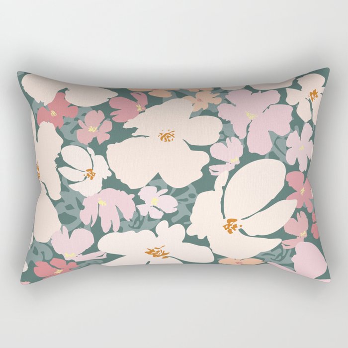 Peach and pink floral field Rectangular Pillow