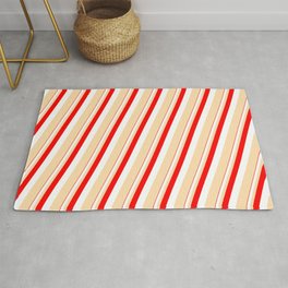 [ Thumbnail: Red, White, and Tan Colored Lines/Stripes Pattern Rug ]