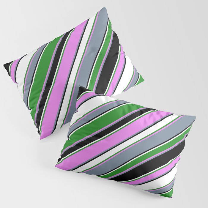 Eye-catching Forest Green, Violet, Light Slate Gray, Black & White Colored Striped/Lined Pattern Pillow Sham