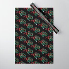 Dragon Wrapping Paper | Monster, Creature, Green, Angry, Flying, Chinese, Sword, Drawing, Graphic, Red 