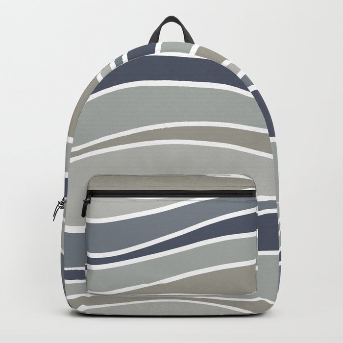 Retro Wavy Lines Pattern Navy Blue, Grey, Beige and White Backpack