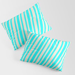 [ Thumbnail: Aqua and Beige Colored Lined/Striped Pattern Pillow Sham ]