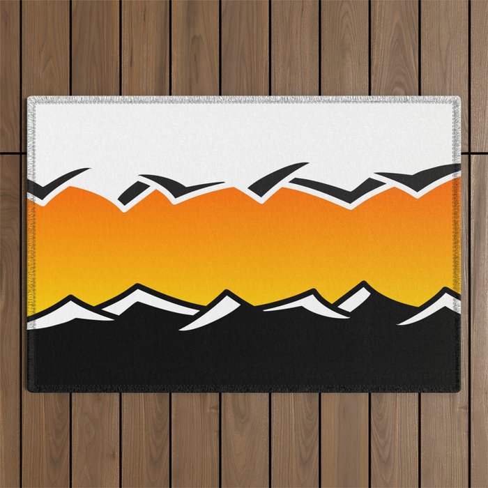 Abstract minimal black&white desert mountain and wave in tangerine and yellow gradient Outdoor Rug