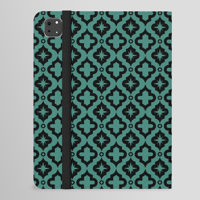 Green Blue and Black Ornamental Arabic Pattern iPad Folio Case