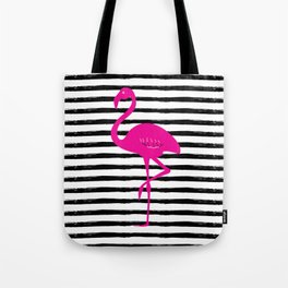 Flamingo & Stripes - Black Hot Pink Tote Bag