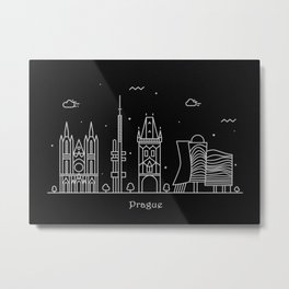 Prague Minimal Nightscape / Skyline Drawing Metal Print | Poster, Sightseeing, Czechrepublic, Travel, Cityscape, Souvenir, Nightscape, Panorama, Drawing, Landscape 