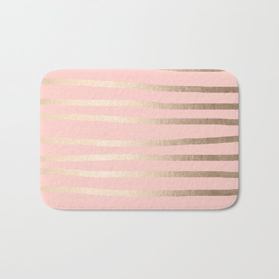 Abstract Drawn Stripes Gold Coral Light Pink Bath Mat