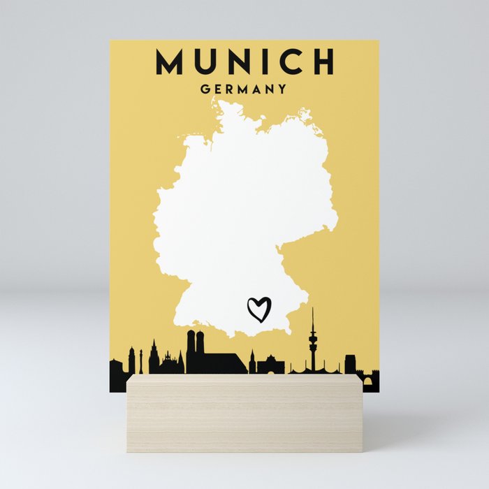 MUNICH GERMANY LOVE CITY SILHOUETTE SKYLINE ART Mini Art Print