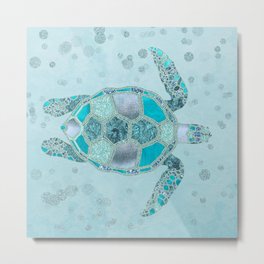 Glamour Aqua Turquoise Turtle Underwater Scenery Metal Print