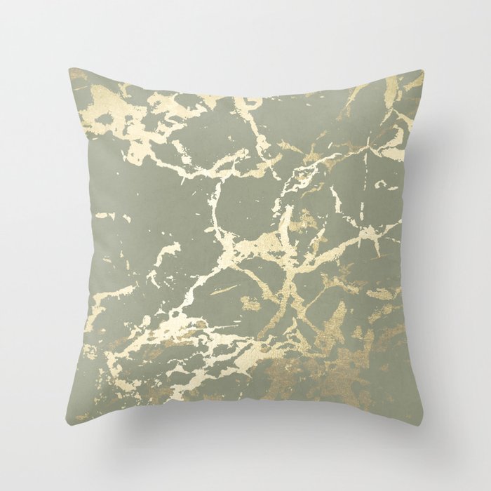 Kintsugi Ceramic Gold on Green Tea Throw Pillow