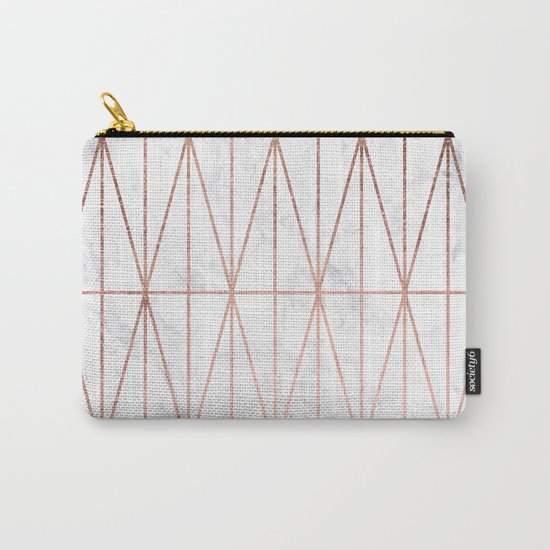 Modern geometric triangles faux rose gold pattern on white marble Carry-All Pouch