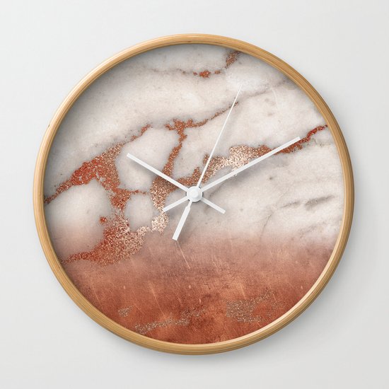 Shiny Copper Metal Foil Gold Ombre Bohemian Marble Wall Clock