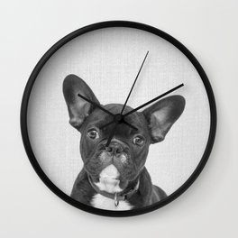 Bulldog Puppy - Black & White Wall Clock