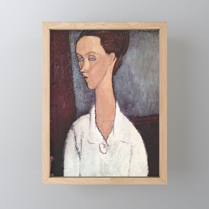 Amedeo Modigliani 1917 Portrait of Lunia Czechowska white Blouse Framed Mini Art Print