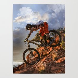 Mountain Bike in Rugged Mountain Terrain in Sunbeams Poster