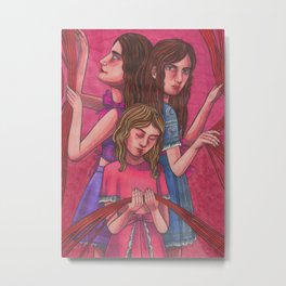 Clock Sisters (Moirai) Metal Print | Sisters, Illustration, Pink, Groupofpeople, Other, Mythology, Red, Portrait, Strings, Fates 