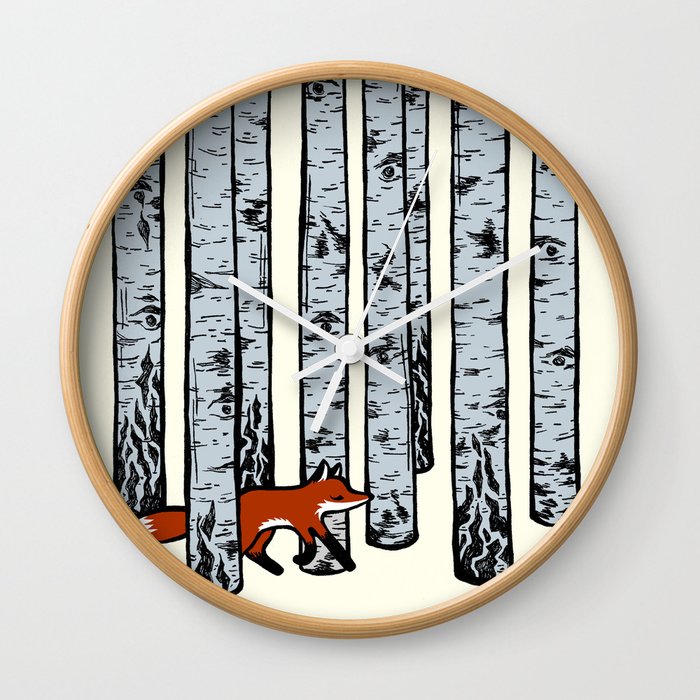 Fox in the Birches Wall Clock