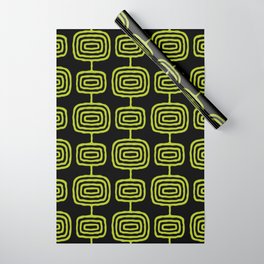 Mid Century Modern Atomic Rings Pattern Black and Chartreuse Wrapping Paper
