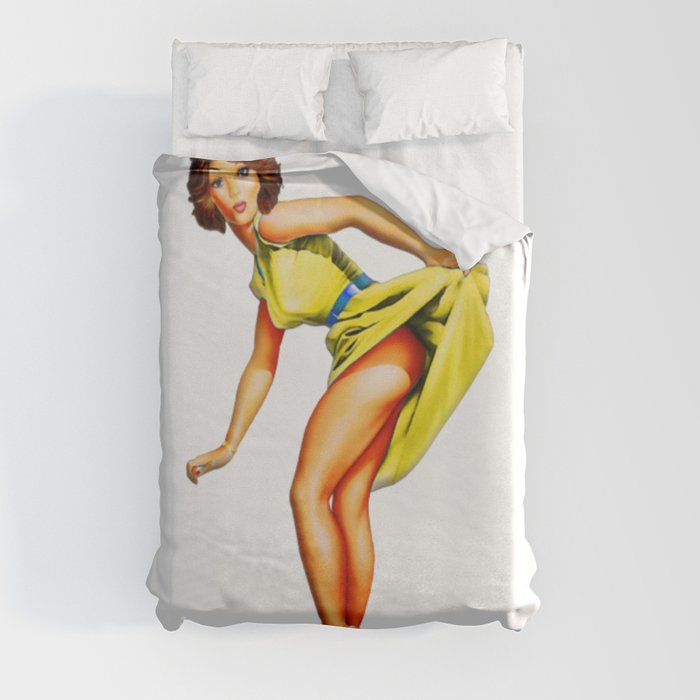 Copy of Sexy Blonde Vintage Pinup In Blue Dress Duvet Cover