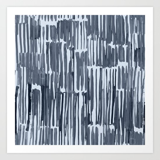 Simply Bamboo Brushstroke Indigo Blue on Sky Blue Art Print