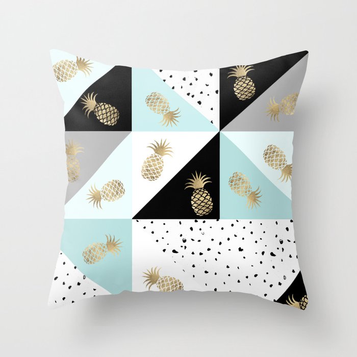 Pastel color block watercolor dots faux gold pineapple Throw Pillow