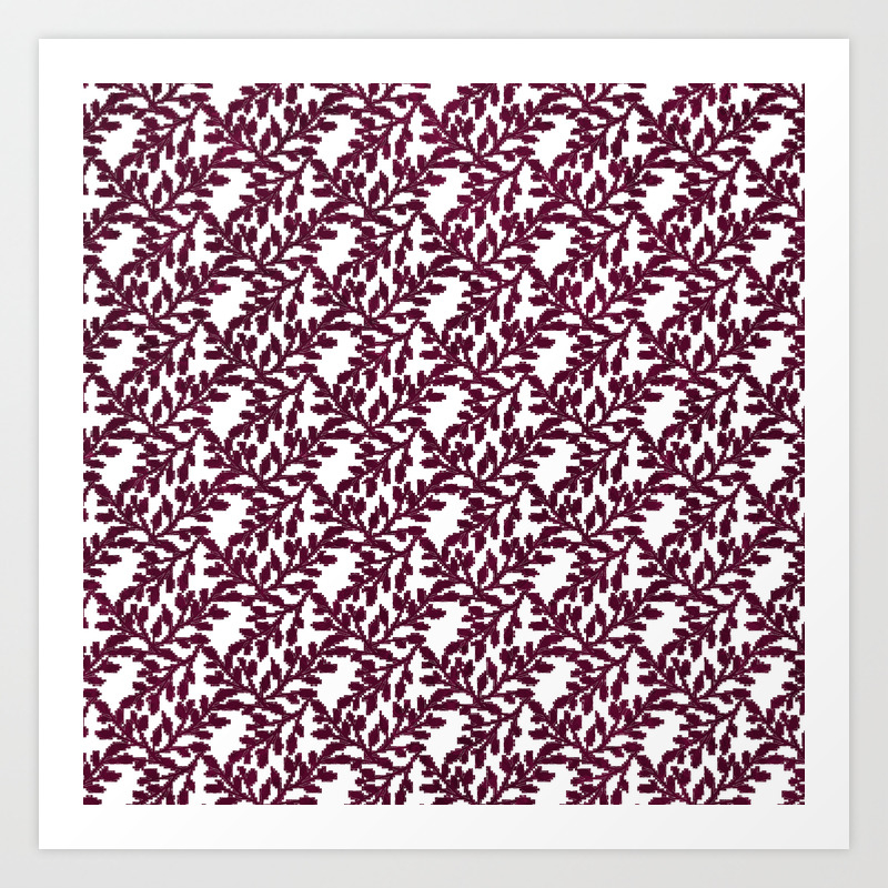 Abstract Burgundy White Vector Floral Leaves Pattern Art Print By