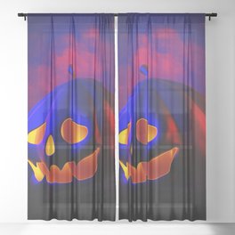 Happy Halloween Design with Pumpkins on Dark Background Sheer Curtain