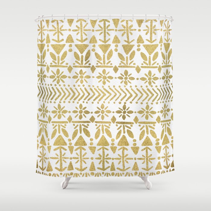 Norwegian Pattern – Gold on White Shower Curtain by catcoq