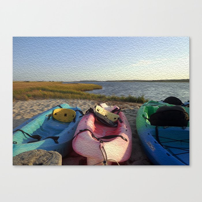 Kayaks Parked on the Beach Digital Oil Painting Canvas Print