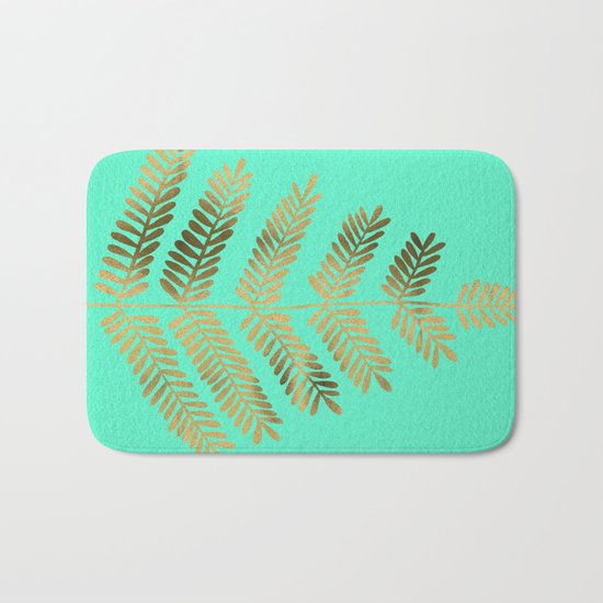 Leaflets – Turquoise & Gold Bath Mat