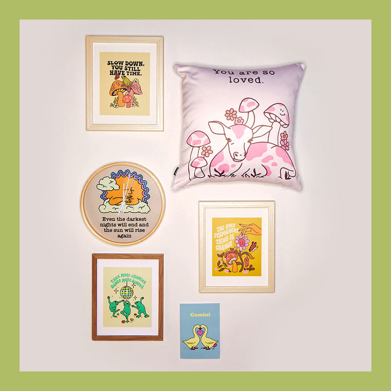 assortment of animal-themed framed prints and more