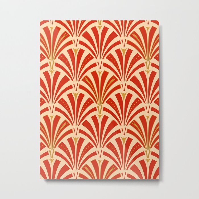 Art Deco Fan Pattern, Mandarin Orange Metal Print