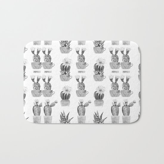 Potted Cactus Black and White Bath Mat