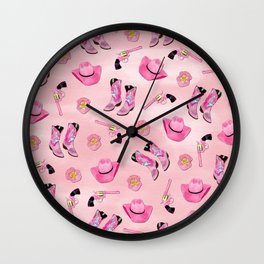 Artsy Cute Girly Pink Teal Cowgirl Watercolor Wall Clock