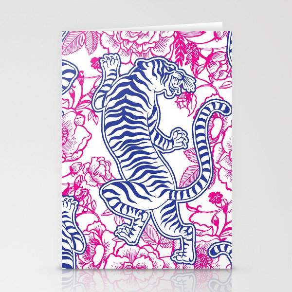 Vintage Chinese Tiger Fuchsia & Blue Pattern Stationery Cards
