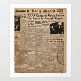 Roswell UFO Incident vintage newspaper Art Print