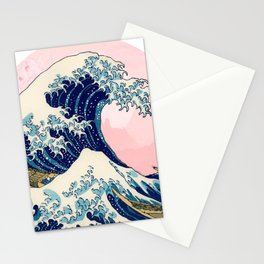 The Great Wave off Kanagawa by Hokusai in pink Stationery Cards