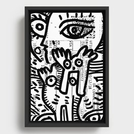 Creatures Graffiti Black and White on French Train Ticket Framed Canvas