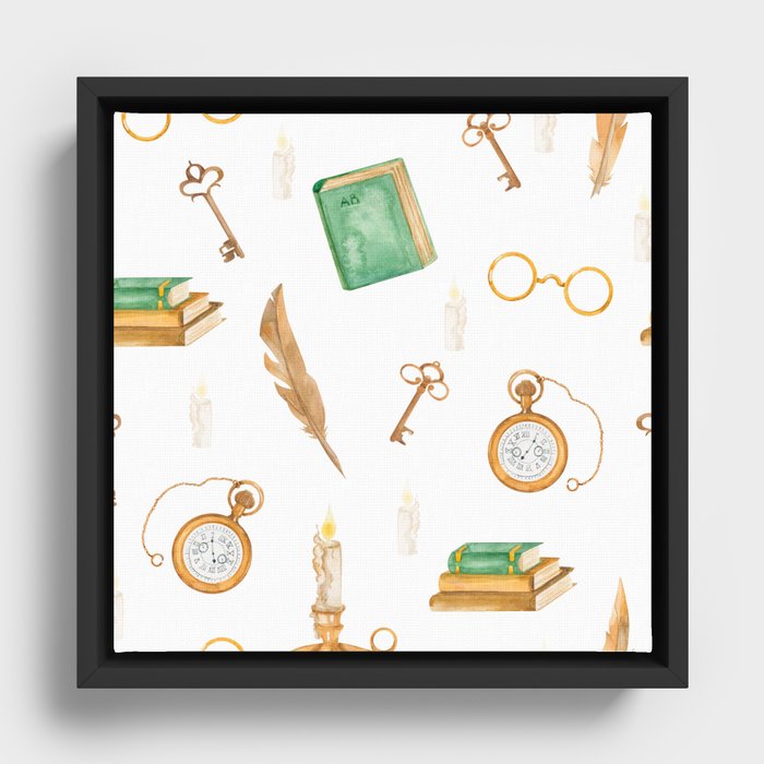 Magician Book Lover Pattern Framed Canvas