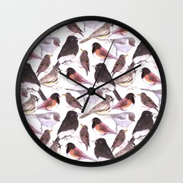 Wild birds watercolor- titmouse, bushtit, starling, phoebe, juncos Wall Clock
