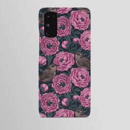 Pink peonies and wrens on dark gray Android Case