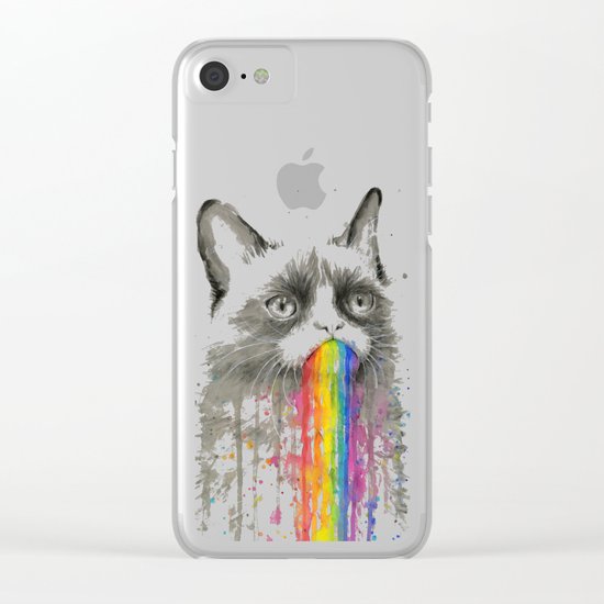 Grumpy Rainbow Cat Watercolor Animal Meme Geek Art Clear iPhone Case