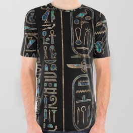Egyptian hieroglyphs pattern Gold Abalone All Over Graphic Tee