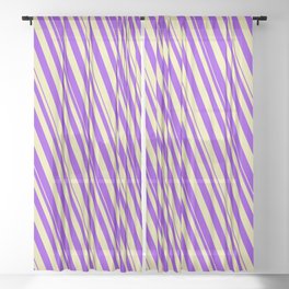 [ Thumbnail: Purple and Pale Goldenrod Colored Striped/Lined Pattern Sheer Curtain ]