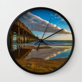 3135 Sunset Cloud Reflections at Newport Pier Wall Clock