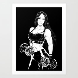 Strong and beautiful - gym girl workout black and white art Art Print