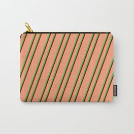 [ Thumbnail: Light Salmon, Lime Green, and Maroon Colored Lines/Stripes Pattern Carry-All Pouch ]