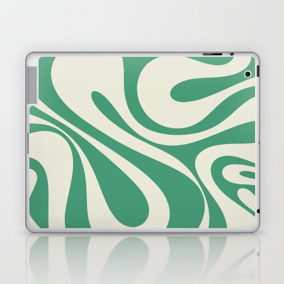Mod Swirl Retro Abstract Pattern in Cream and Jade Green Laptop & iPad Skin
